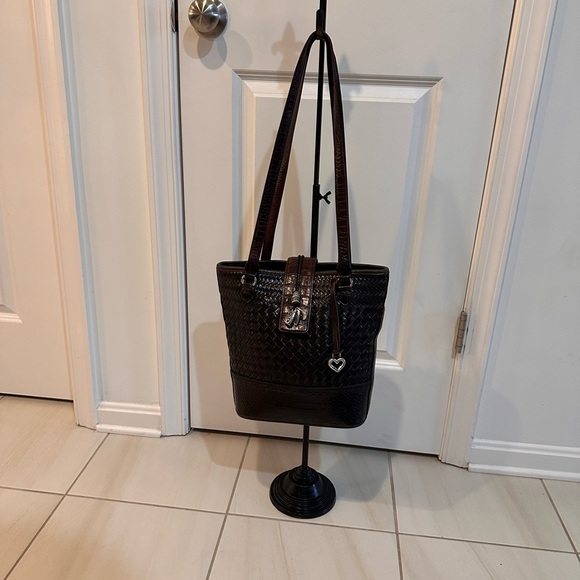 Brighton 🖤 Brazilian Triple Hearts Black/Brown Woven/Croc Bag - Vintage RARE!! - Picture 2 of 10